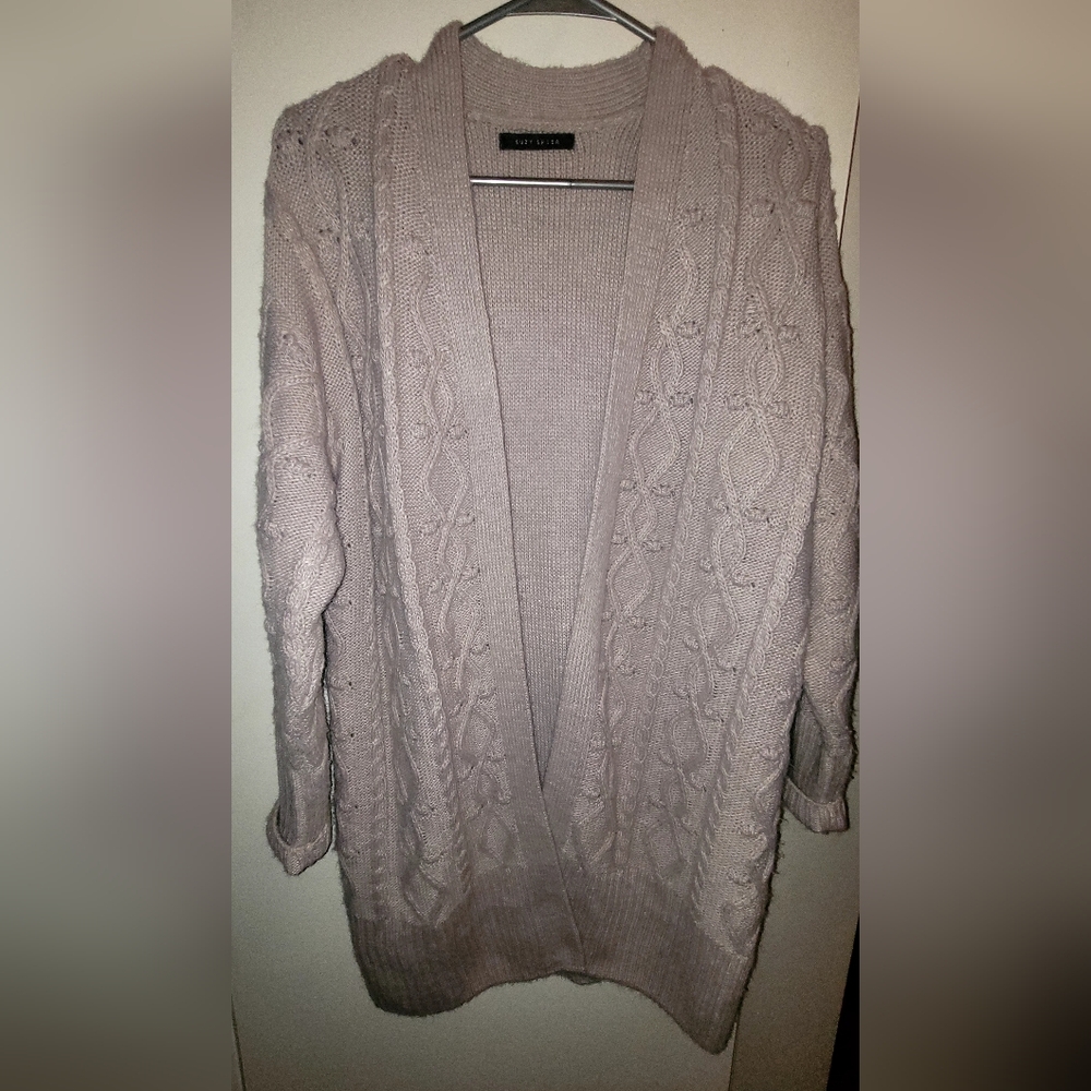 Suzy Shier Cable Knit Cardigan Open Front Cozy Knit Sweater Size M - Picture 2 of 5